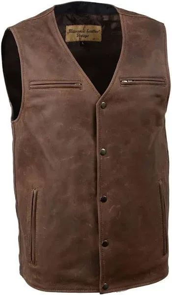 Milwaukee Leather Men's Gambler Snap Front Vintage Crazy Horse Motorcycle Vest