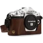 MegaGear MG1351 Ever Ready Leather Half Case and Strap with Battery Access for Olympus OM-D E-M10 Mark III Camera - Dark Brown