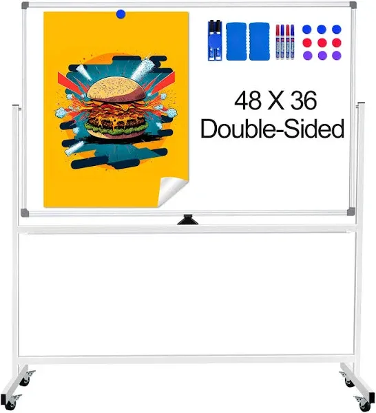 Finefurniture Double-Sided Mobile Magnetic Dry Erase Board