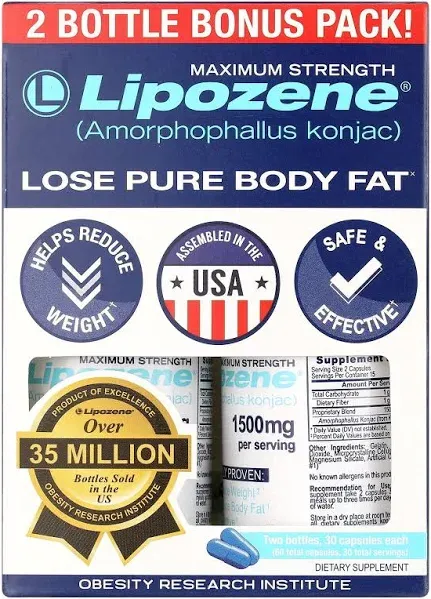 Lipozene Amorphophallus Konjac Maximum Strength Weight Loss Pills, 60Ct