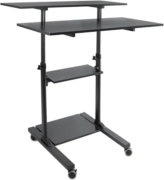 Mount-It! Wide Mobile Stand Up Desk | Height Adjustable Rolling Workstation with 40" Wide Table Tops | Multi-Purpose Rolling Presentation Cart with Four Platforms | Black (MI-7970B)