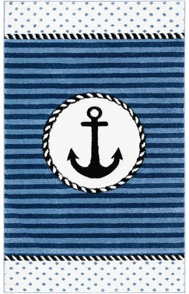 SAFAVIEH Carousel Kids Collection 5'3" Square Ivory / Navy CRK124A Nautical Anchor Nursery Playroom Area Rug