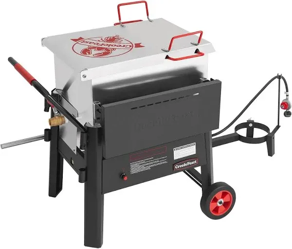 Creole Feast CFB3001 70 QT Crawfish Boiler, Outdoor Single Sack Propane Gas Seafood Cooker with Foldable Cylinder Bracket and Stirring Paddle for Seafood & Crawfish Season, Silver & Black