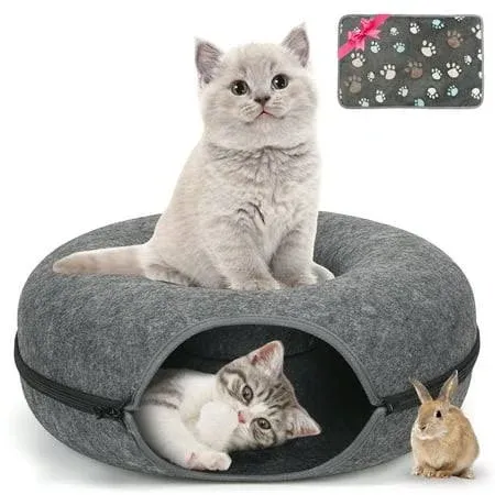 Medium 20 Inch,Cat Tunnel Bed,Peekaboo Cat Cave with Pet Blanket,Detach<wbr/>able D...