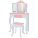 Nromant Kids Vanity Table and Chair Set, Girls Vanity Set with Stool, Tri-Folding Mirror, Makeup Dressing Princess Table with Drawer for Little Girls