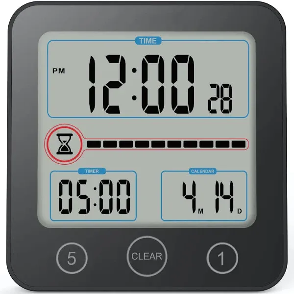 Digital Bathroom Shower Clock with Alarm and Large LCD Display