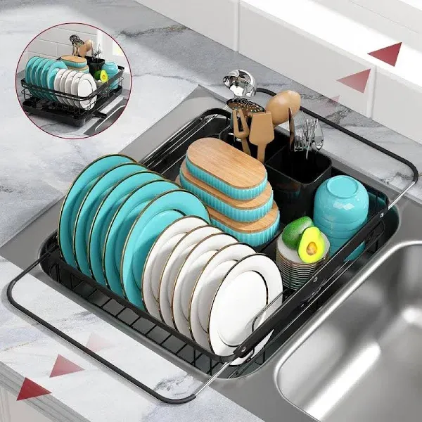 Black Drying Dish Rack with Drainboard