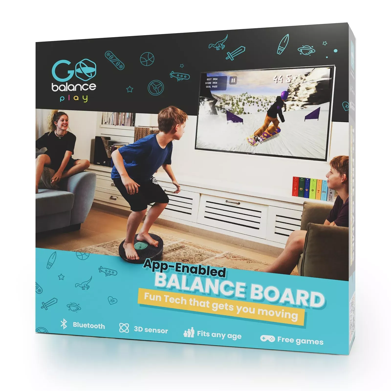 GoBalance Play - Smart Balance Board Game with Bluetooth Motion Sensors, Professional Wobble Board with 12 Interactive Games for Fun, Balance Training and Home Gym Workout