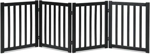 LZRS Solid Hardwood Freestanding Pet Gate,Wooden Dog Gates for Doorways,Nature Wood Dog Gates for The House,Dog Gate for Stairs,Freestanding Indoor Gate Safety Fence,Black,24" Height-4 Panels