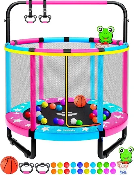 Happin® 55” Upgraded Toddler Trampoline Indoor & Outdoor Playset Ages 1-6, 5FT Kids Trampoline, Ultra Safe Mini Trampoline for Kids with Safety Enclosure Net, Gifts for Birthday Boys and Girls