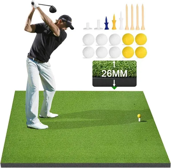 Thickening Golf Hitting Mat,5x4ft Premium Artificial Golf Turf Mat for Outdoor & Indoor Practice with 10 Golf Balls, 9 Golf Tees - Gifts for Men/Golf Lovers/Beginner