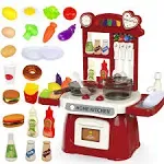 HaiLeTao Kitchen Set for Toddler with Sound and Light Pretend Cooking Food Set Kids Kitchen Playset Play Sink with Running Water and Elec, Wash