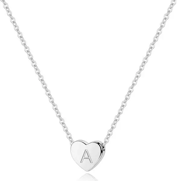 M MOOHAM Heart Initial Necklaces for Women Girls - S925 Sterling Silver Heart Necklace Initial Necklaces for Women Girls Kids Dainty Letter Tiny Initial Necklace for Women Teens Girls