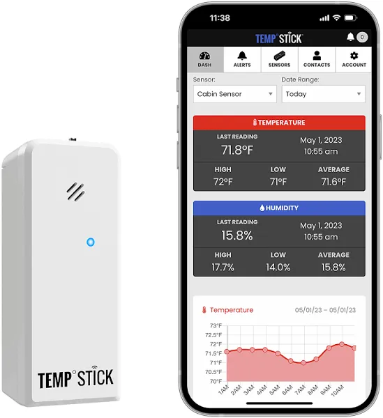 Temp Stick WiFi Temperature &amp; Humidity Sensor 24/7 Monitoring &amp; Alerts (White)