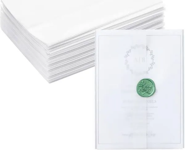 Bright Creations 100 Pack Vellum Jackets for 5x7 Invitations - Bulk Transparent Paper Envelope Liners for Wedding Cards