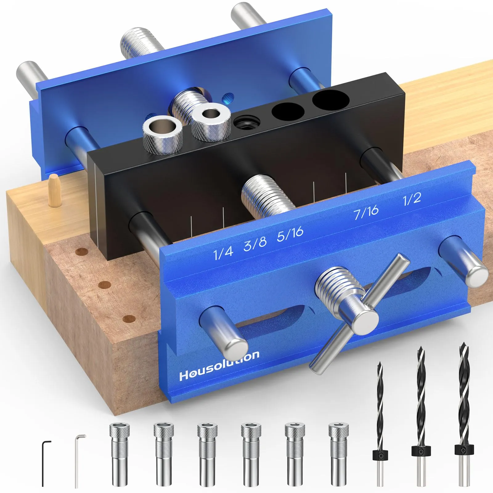 Self Centering Dowel Jig kit, Drill Guide Bushings Set, Wood Working Tools Drill and Accessories, Adjustable Width Drilling Guide Power Tool Accessory Jigs Tools for Men (Klein Blue)