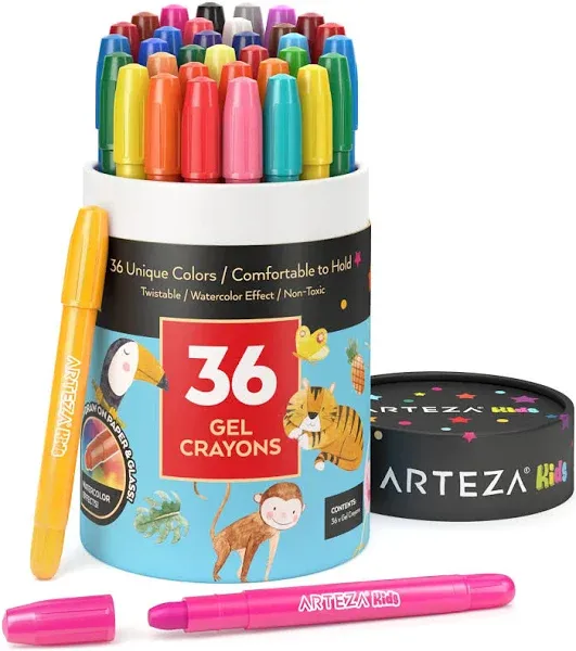 Arteza Kids Gel Crayons, 36 Count, Twistable and Washable Jumbo Crayons