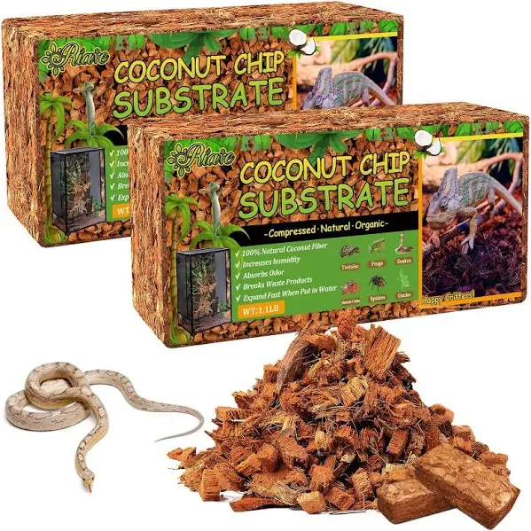 2 Pack Natural Coconut Chip Substrate for Reptiles- Compressed Coconut Husk R...