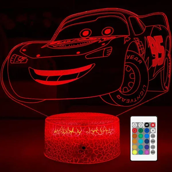 DRYLF 3D Cars Night Light for Kids 3 Patterns & 16 Color Change Decor Lamp with Timer