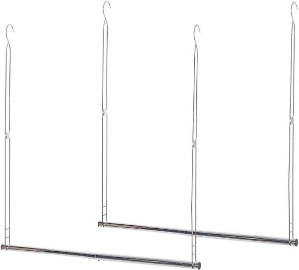 Adjustable Hanging Closet Rod, Extender Hanging Rod, Closet Hanging Organizer, Heavy Duty Closet Bar, Hanging Rod (2 Pack, Chrome)