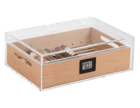 CASE ELEGANCE - Felix Tupperdor - Airtight Acrylic Humidor, Thick Removable Spanish Cedar Tray, Accurate Digital Hygrometer, Acrylic Divider, & Polish Cloth, Holds 35-45 Cigars