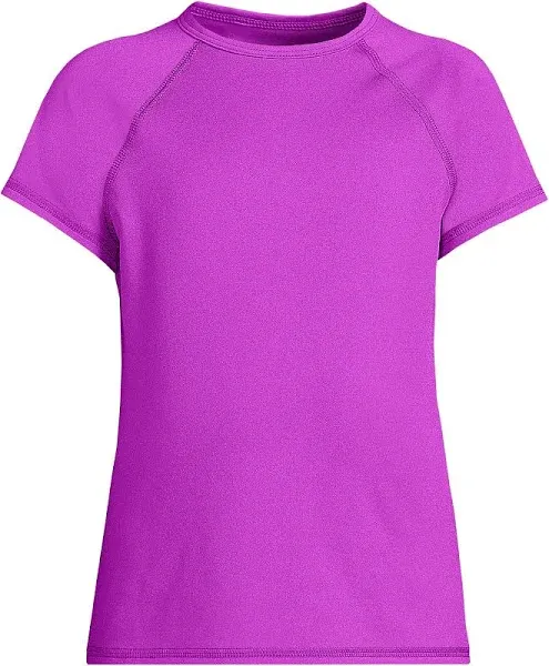 Lands' End Girls Chlorine Resistant Short Sleeve Crew Neck UPF50 Rash Guard