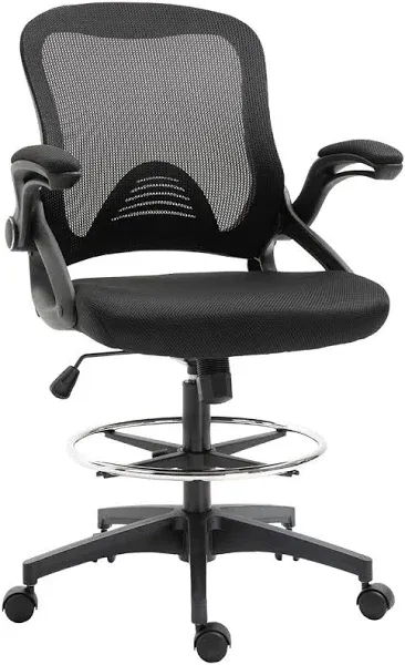 Vinsetto Mesh Drafting Chair, Tall Office Chair with Lumbar Support, Flip-Up Armrests, Footrest Ring and Adjustable Seat Height