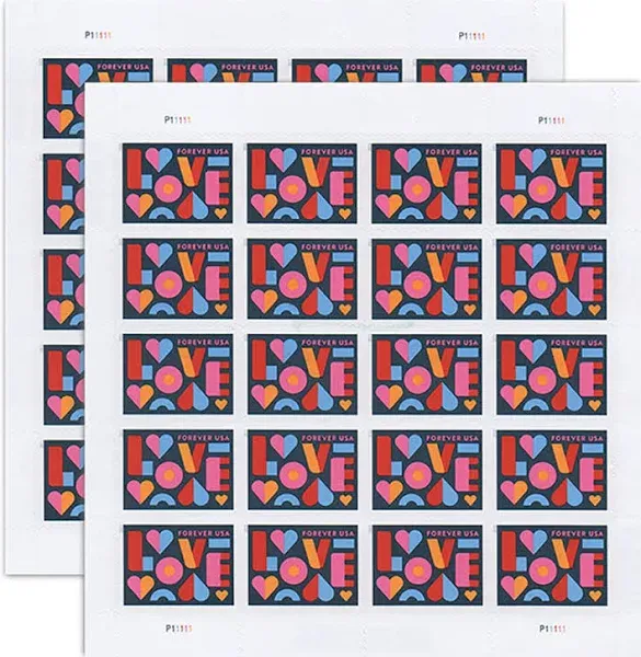 Love Stamps 2 Sheets of 20 US Postal First Class Valentine Wedding Celebration Anniversary Romance Party (40 Stamps)