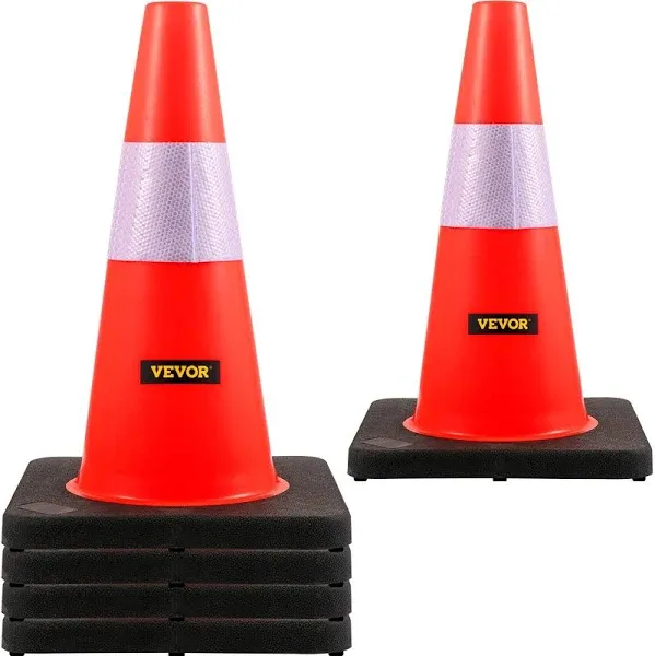 VEVOR Safety Cones, 18 in/45 cm Height, 5 PCS PVC Orange Traffic Cone with Refle