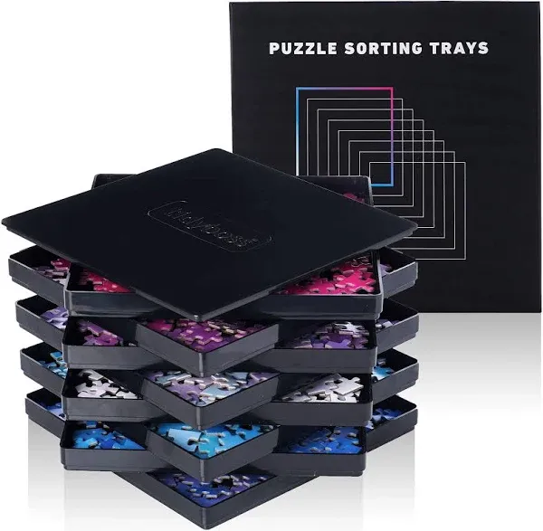 8 Black Puzzle Sorting Trays with Lid 10" x 10" | Puzzle Organizers and Storage | Jigsaw Puzzle Storage Board | for Puzzles Up to 1500-2500 Pieces