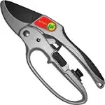 Ergonomic Grey Garden Ratchet Pruners Easy Cut Hand Shears for Weak Grip