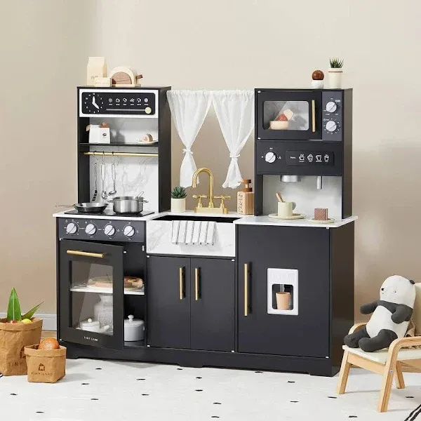 Tiny Land Play Kitchen for Kids, Wooden Play Kitchen Sets for Girls and Boys, New Modern Toddler Kitchen Toy Kitchen Designed in Trendy Home Style, Gift for Ages 3+