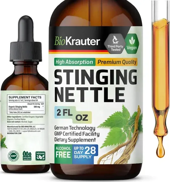 BIO KRAUTER Stinging Nettle Tincture - Nettle Root Extract Liquid - Urinary Health Support Supplement - Urtica Dioica Natural Extract - Vegan, Sugar & Alcohol Free Drops 2 Fl.Oz.