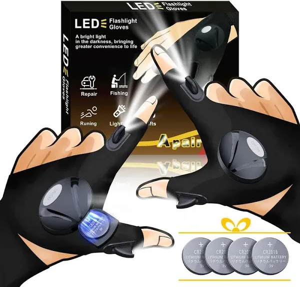 LED Flashlight Gloves, Unique Gift for Men Dad Father Husband Birthday Stuff, Cool Stretchy Fingerless Light Gloves Gadget for Repairing Electrician Mechanic DIY Handmade, 1 Pair