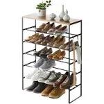 Yamazaki 6-Tier Wood Top Shoe Rack Black