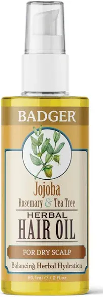 Badger - Jojoba Hair Oil with Organic Tea Tree Oil and Organic Rosemary Oil for Dry Scalp Treatment - Moisturizer Hair Oil, 2 fl oz