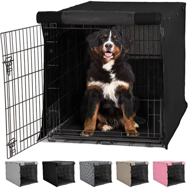 Gorilla Grip Dog Crate Covers Compatible with Amazon Basics Dog Crates, All Sides Open, Privacy Cover Fits 36" Wire Kennel, Breathable Mesh Windows, Light Reducing Puppy Training Cage Topper, Black