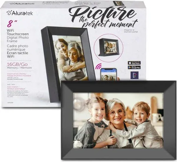 Aluratek 8&#039;&#039; WiFi Touchscreen Digital Photo Frame with Auto Rotation and 16GB