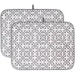 AELS XL 24" x 18" Dish Drying Mat, Set of 2, for Kitchen Counter, Reversible Absorbent Microfiber Dish Drainer/Rack Pads with Hanging Loop, Gray Damask