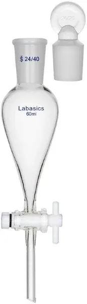 Borosilicate Glass 60ml Conical Separatory Funnel with PTFE Stopcock, 60mL