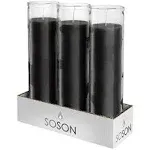 Simply Soson 2x8 inch 7 Day Black Pillar Candles in Glass Set of 3, 90 Hour Burn Time, Unscented Prayer Candles, Religious Candles, Candles for