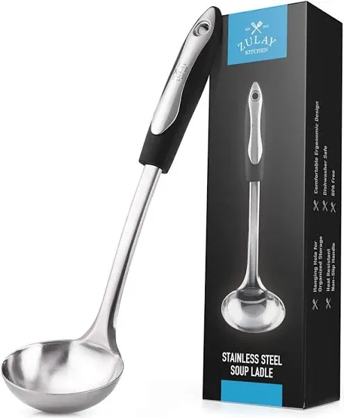 Zulay Kitchen Stainless Steel Cooking Utensil - Stainless Steel Kitchen Utensil - Durable Kitchen Gadgets - Metal Kitchen Accessories - Easy to Clean Kitchen Tools - 12" Soup Ladle