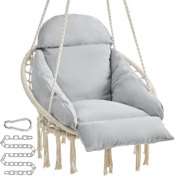 SONGMICS Hanging Chair Hammock Chair with Large Thick Cushion Boho Swing Chair for Bedroom