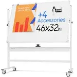 Rolling Dry Erase Board 46 x 32 - Large Portable Magnetic Whiteboard with Stand - Double Sided Easel Style Whiteboard with Wheels - Mobile Standing