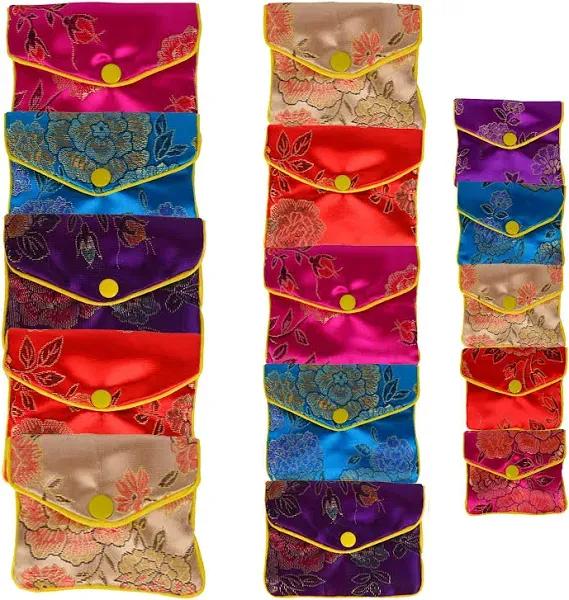 15 Pcs Jewelry Silk Purse Pouch Brocade Gift Bags Mix Colors