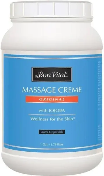 Bon Vital' Deep Tissue Massage Creme, Professional Massage Therapy Cream for Muscle Relaxation, Muscle Soreness, Injury Recovery, Deep Muscle Manipulation, & Sports Massages, 1/2 Gallon Jar