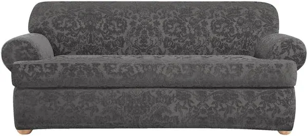 SureFit Stretch Jacquard Damask 2-Piece - Sofa Slipcover - Gray