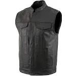 USA Leather 1205 Men's Black 'Combat' Leather Motorcycle Vest Black / Medium