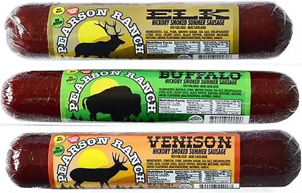 Pearson Ranch Game Meat Summer Sausage Pack of 3 – Elk, Buffalo, Venison