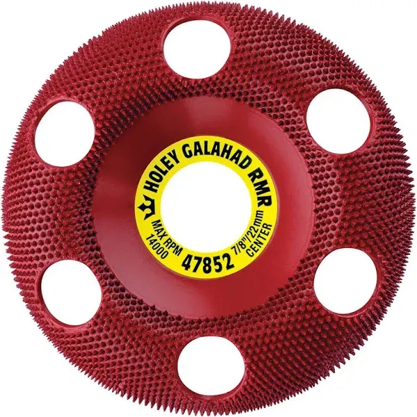 King Arthur's Tools Original and Patented Round Medium Red Holey Galahad Tungsten Carbide Disc for Woodworking, Shaping, and Smoothing - Fits most Standard 4 1/2", 115-125mm Angle Grinders #47852 RMR